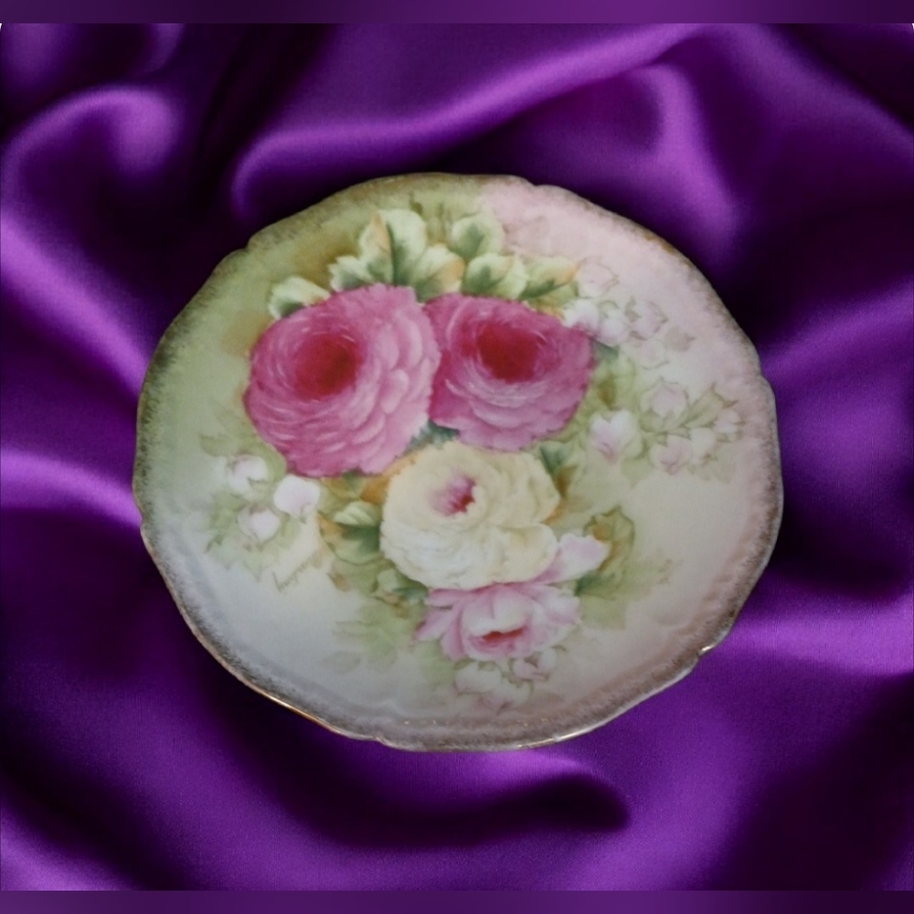 Antique Plate Handpainted With Roses - Picture 2 of 6